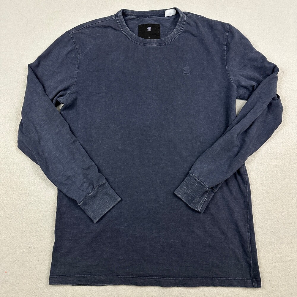 G-Star RAW Shirt Men Medium Navy Blue Slub Knit Long Sleeve Streetwear Tee M
